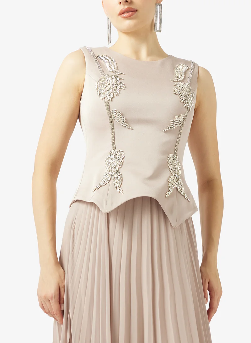 Akadia Fashion  CRYSTAL DETAIL PLISSE CHIFFON DRESS for Women | Best Price UAE